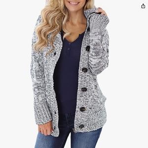 Hooded Knit Cardigans Button Cable Sweater Coat Sz M